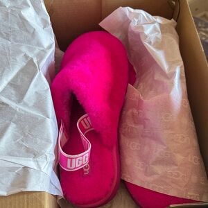 UGG Vibrant Pink Fluffy Slides